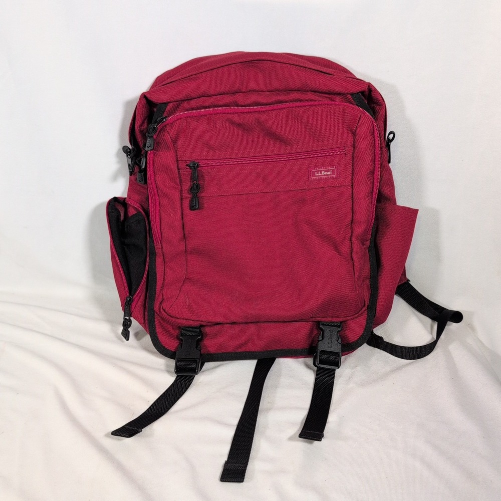 LL Bean 0NDR7 Deluxe Book Satchel Comfort Carry Laptop Travel Backpack Red